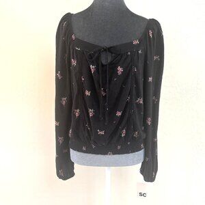 Kohl's SO‎ - Cinch Bottom Boho Top - Black/Pink - Size L - NWT